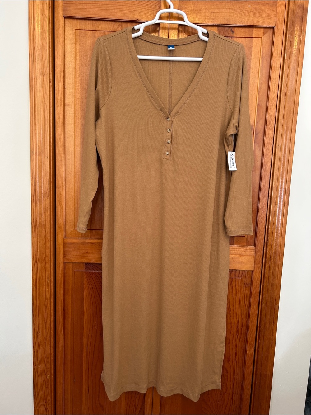 Old Navy Camel Long Sleeve V-Neck Button-Front Dress 3X NWT